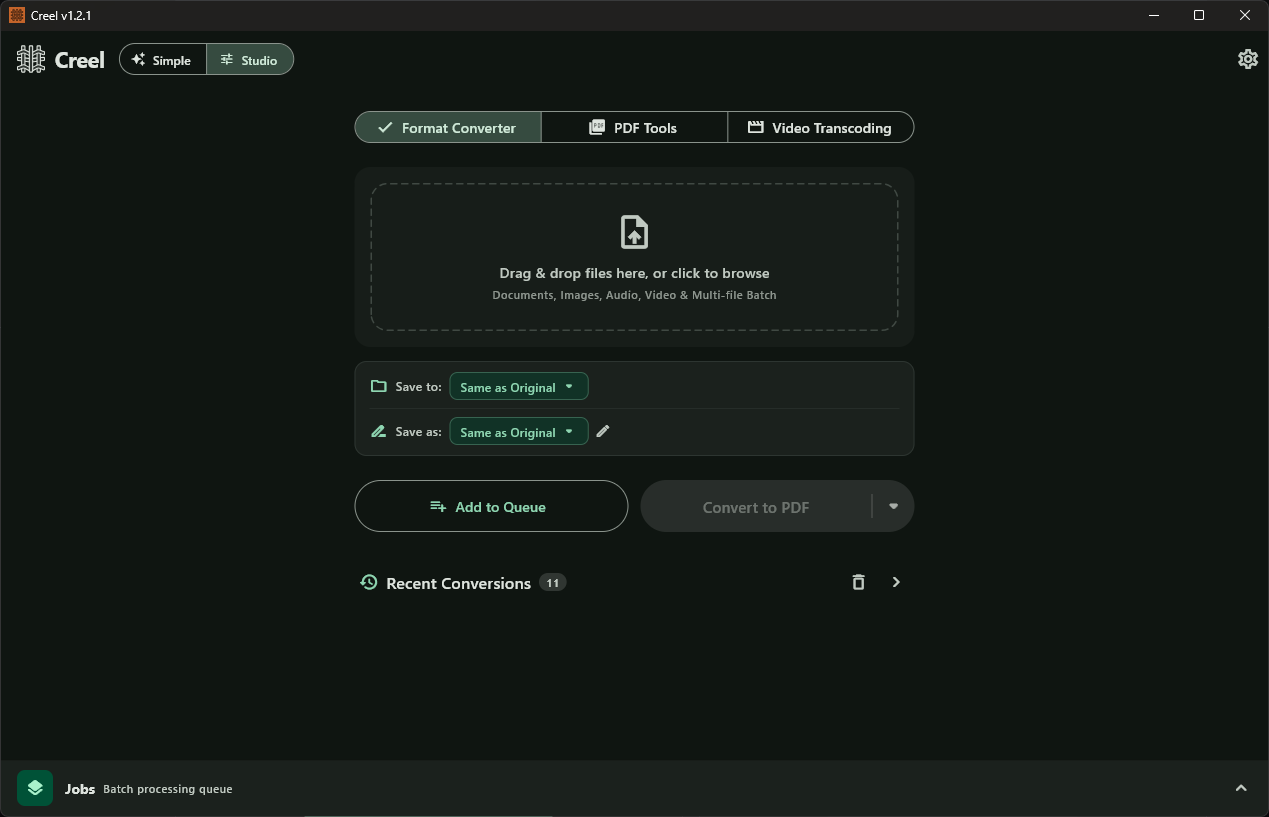 Creel Studio Mode Interface